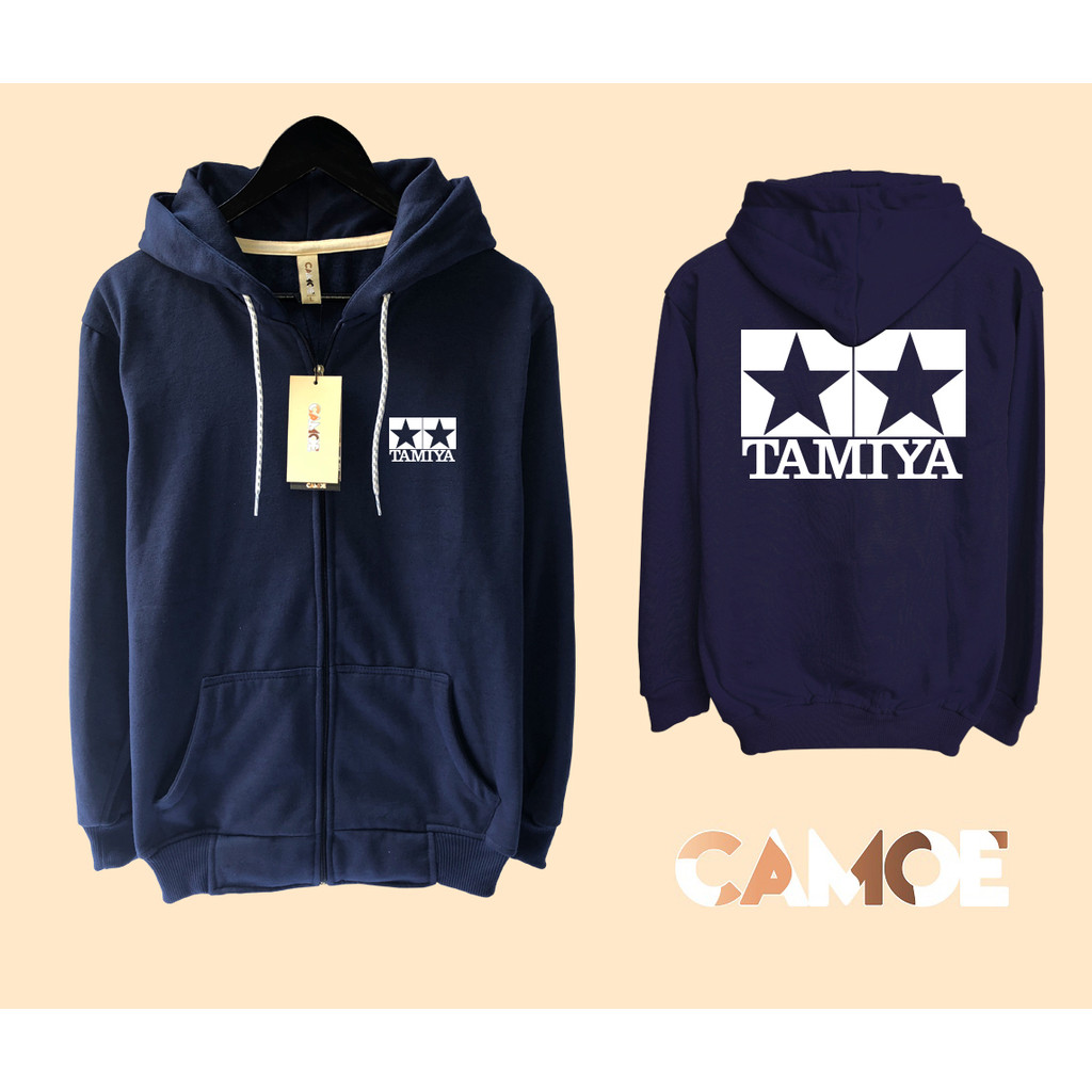 Tamiya Mini 4WD Logo Japan เสื้อแจ็คเก็ตมีฮู้ดซิปสีขาว