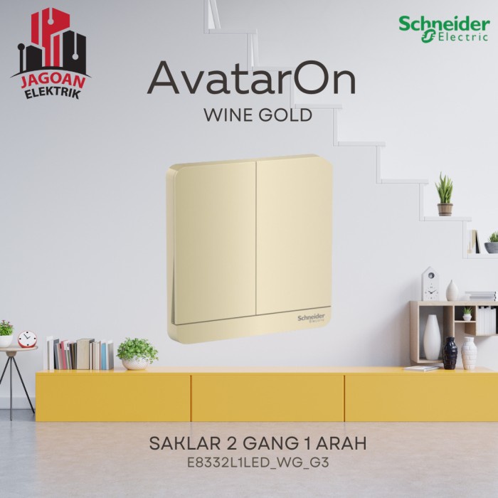 2 Gang 1 Way Switch Avatar On Wine Gold Schneider E8332L1LED_WG_G3