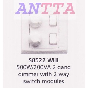 MK Slimline Dimmer S8522 WHI 2 Gang - 2 Way / Switch / Switch