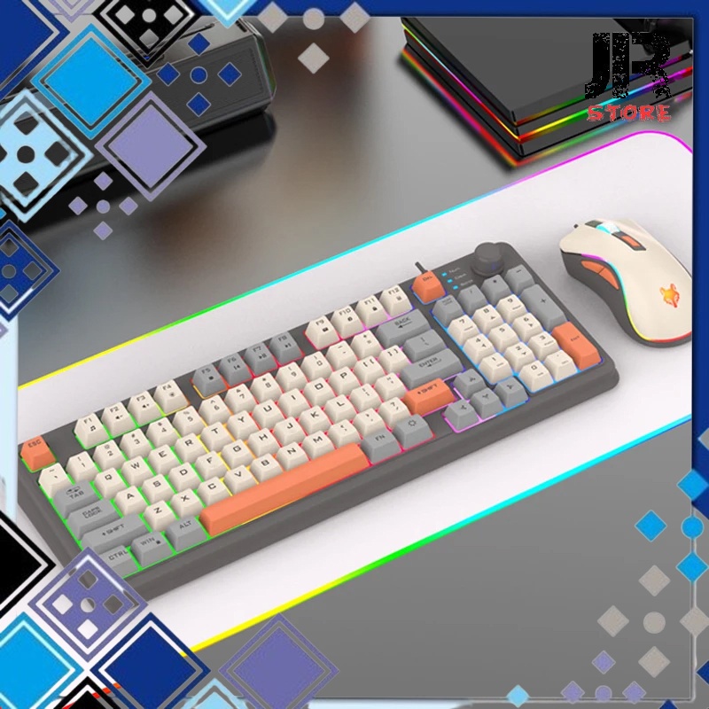 คีย์บอร์ดเกม Rgb Led Usb แบบมีสาย 94 คีย์ปุ่มด้านบนพร้อมเมาส์ K820 สีเทา
