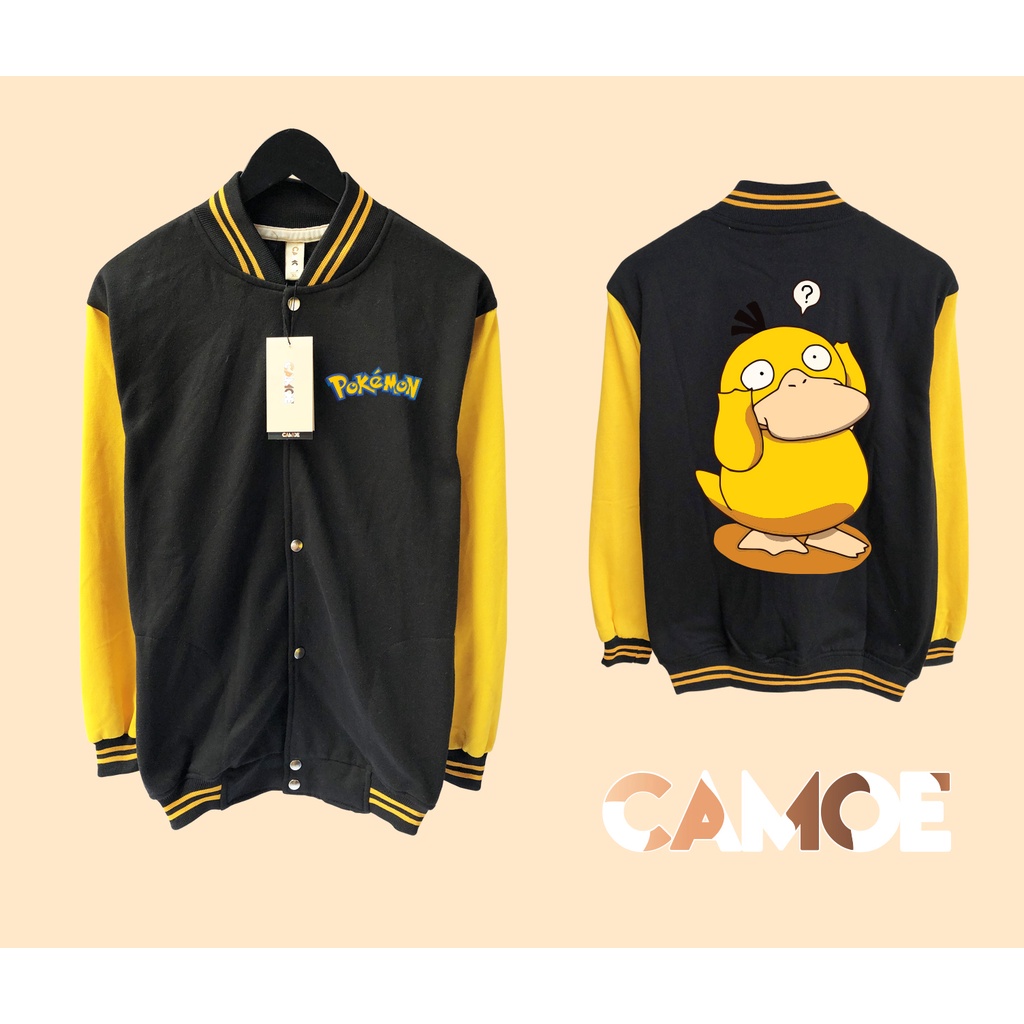 Pokemon Psyduck เสื้อแจ็คเก็ตเบสบอล Varsity สับสนตลก