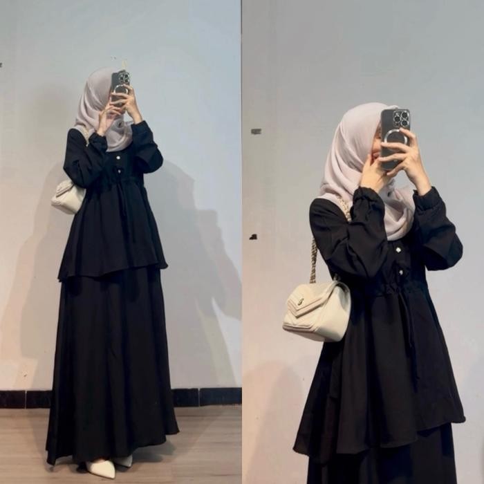 SABRINA [SAYLA DRESS] - BEAUTIFUL MUSLIM WOMENS ROSECREPE LINEN STRECH PREMIUM SKIRT ONE SET