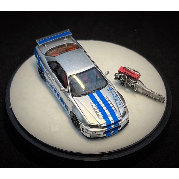 PGM X ONE MODEL 1:64 NISSAN SKYLINE R34 NISMO Z-TUNE FAST FURIOUS SILVER BLUE