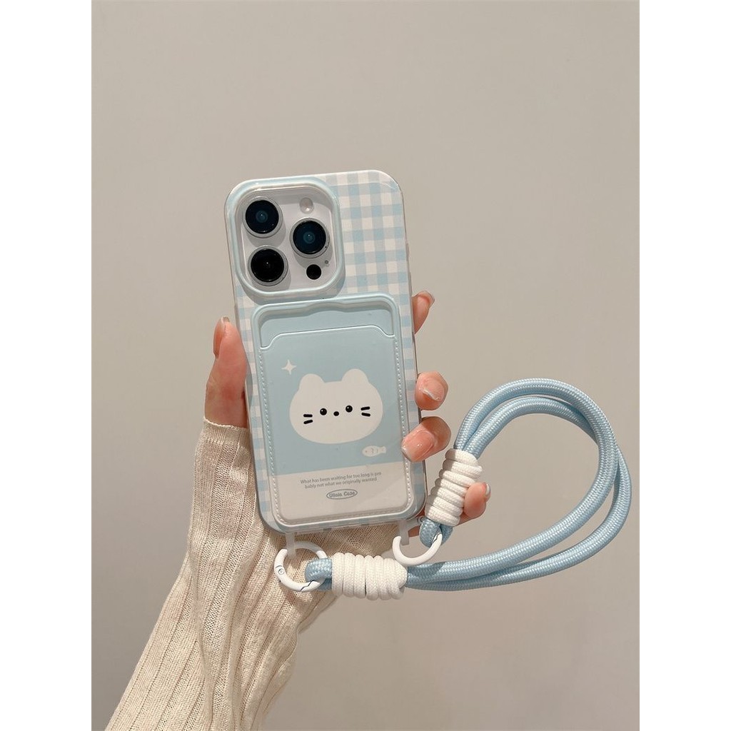 Cat Card Holder Beautiful Blue Case Hp Samsung S26 Plus Ultra A37 A57 5G a07 a17 S25 FE A15 A55 5G S