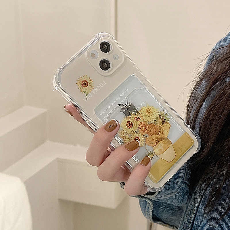 MATAHARI Aesthetic Van Gogh Sunflower Card Holder Case Hp Xiaomi C85 14T Poco C75 X6 Pro 5G 11 Lite 