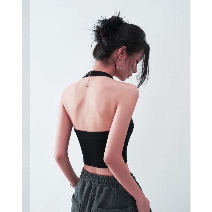 BESTPROMO RSB BR407 เสื้อกล้าม Crop Top ผู้หญิงแขนกุด Tengtop เซ็กซี่ U-คอ Halter