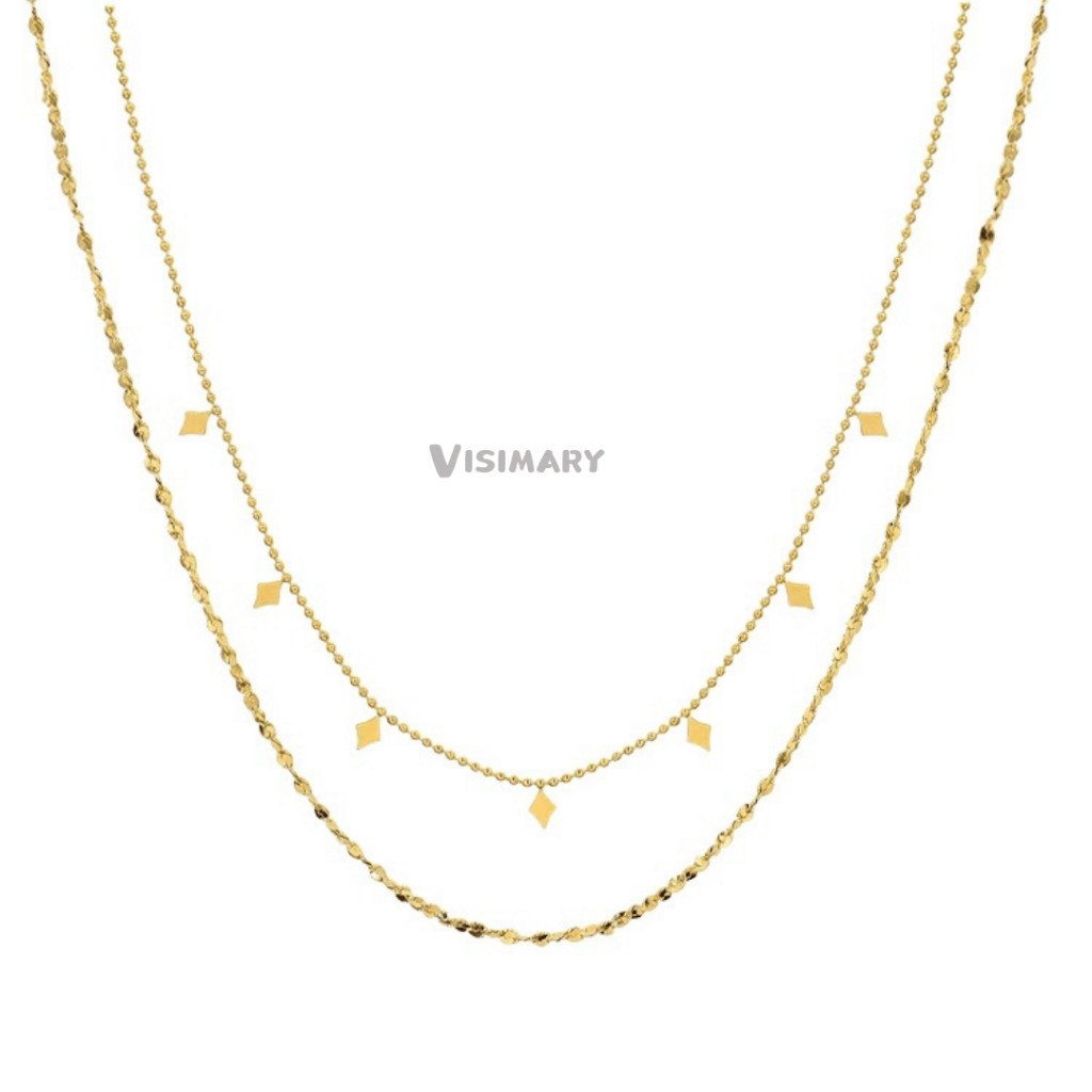 VISILAYARY - K23 สร้อยคอไทเทเนียม 2 ชั้นของผู้หญิงเทรนด์ดูหรูหราสไตล์เกาหลีชั้น 18K