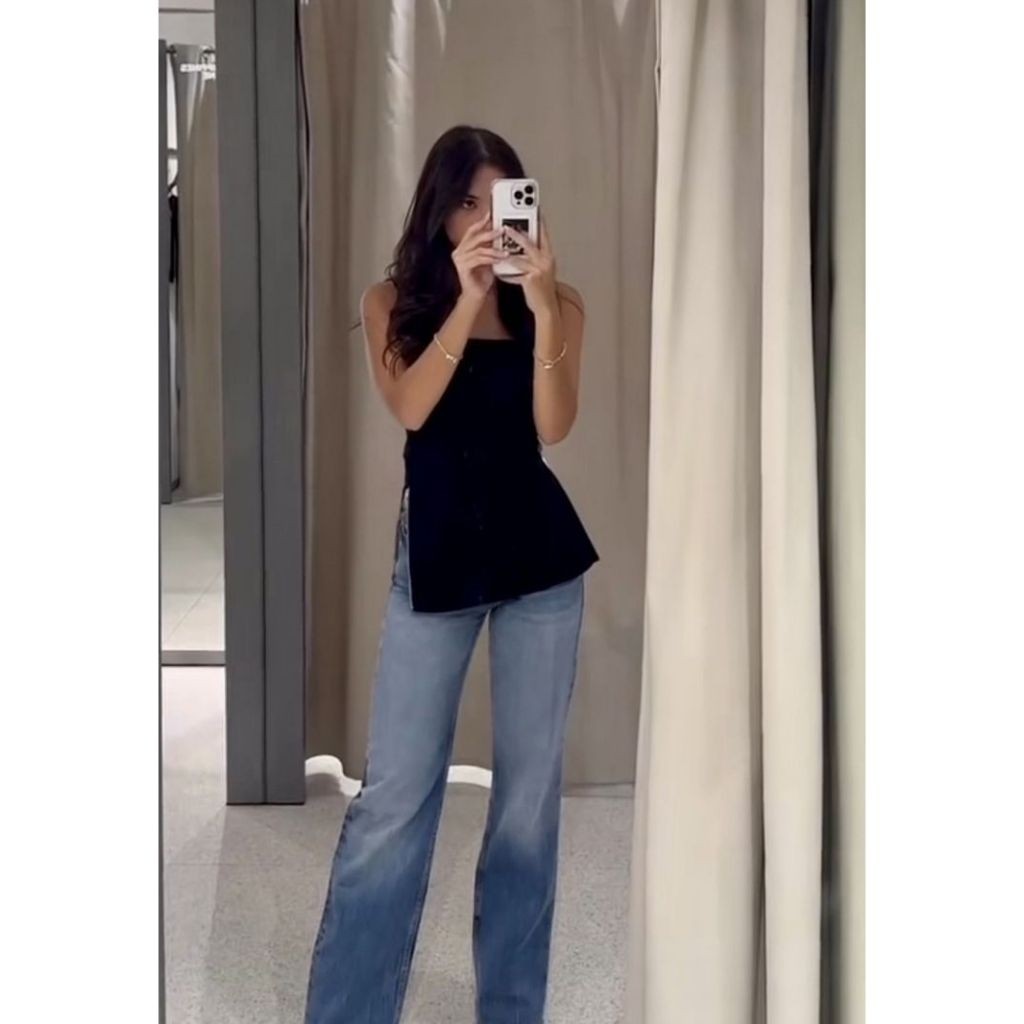 Dinarvente - Alena Ribbed Slit Tube Top Black/ Womens Black Top/ Tube Top/ Tube Top