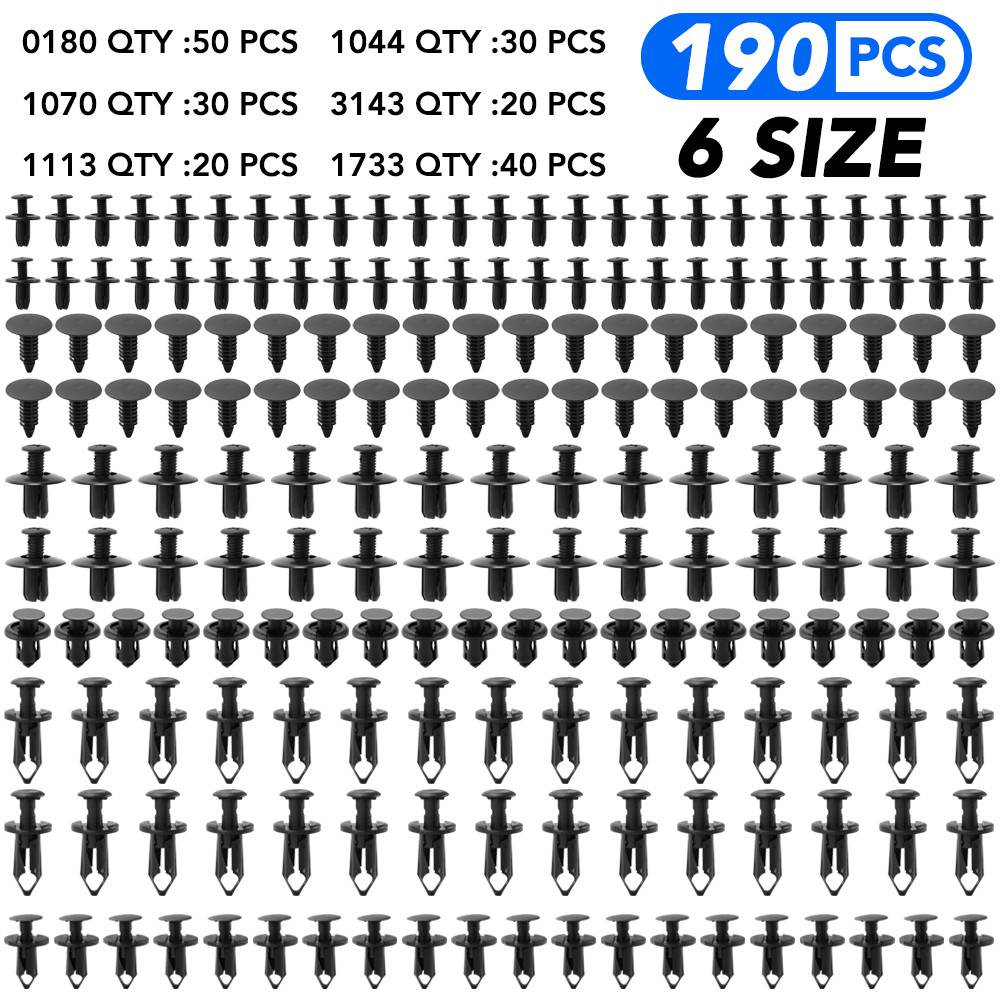 6 ขนาด 190 ชิ้น Auto Fastener ผสมคลิปรถยนต์สําหรับ Ford MK3 MK4 MK5