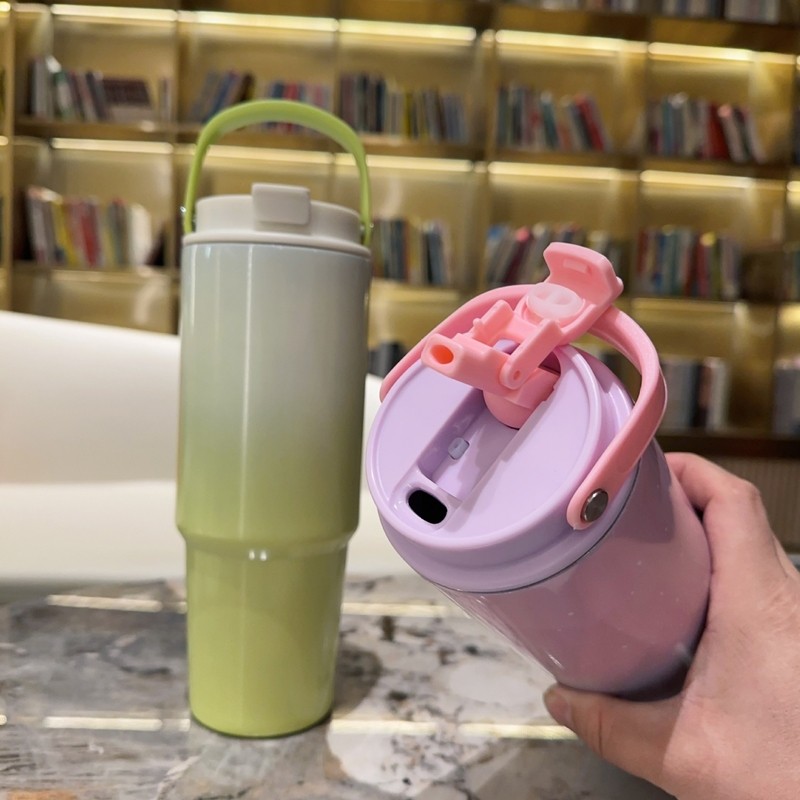 TERMOS 900ML / 30oz CUTE AESTHETIC GRADUATED THERMOS TUMBLER WITH HANDLE 2 HOW TO DRIN แก้วน้ําไวรัส