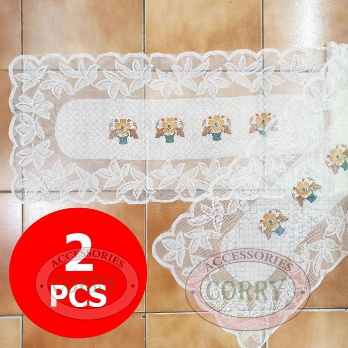WHITE FLOWER LACE TABLE RUNNER CENTER TABLE CLOTH 90 CM X 34 CM EID CODE 536