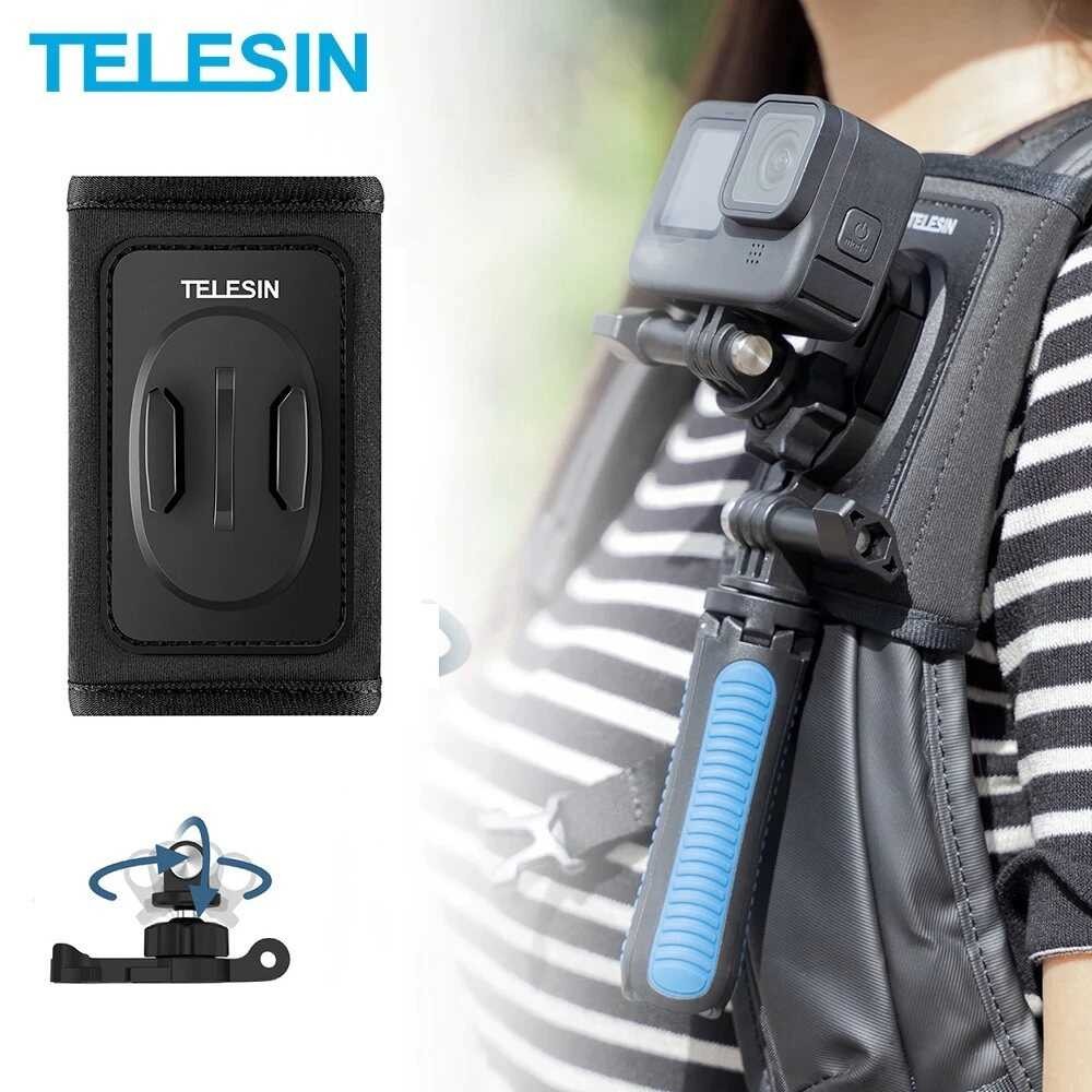 ขายึดหมุนได้ 360 องศาสําหรับ โกโปร พร้อมขายึดกระเป๋าเป้สะพายหลังสีดํา