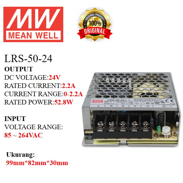 MEANWELL แหล่งจ่ายไฟ LRS-50-24 LRS 50 24 LRS5024 บัลลาสต์ 24v ในร่ม