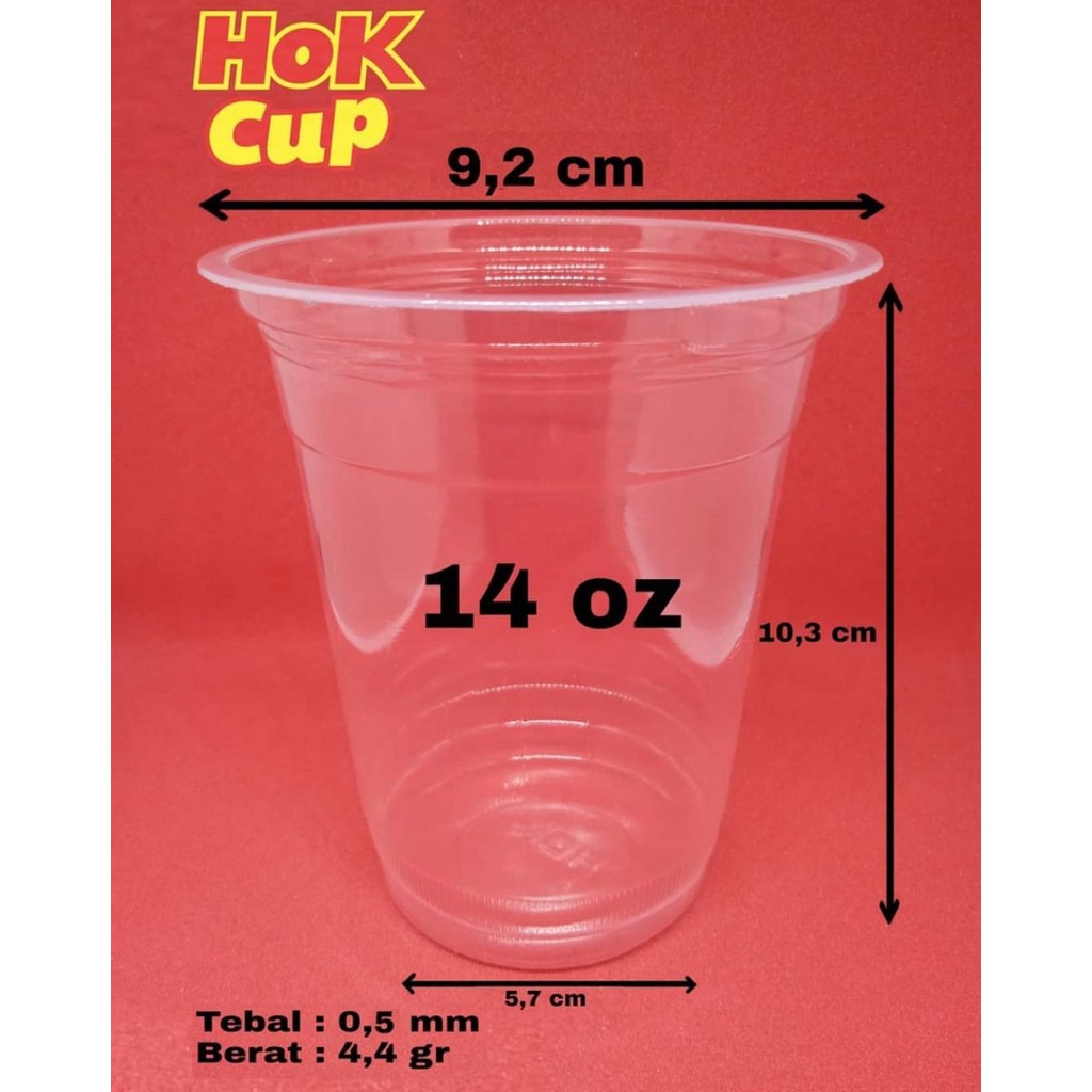 [50 ชิ้น] HOK Pop Ice Cups ขนาด 14oz Flat / Clear Pop Ice Plastic Cups / Pop Ice Flat Cups