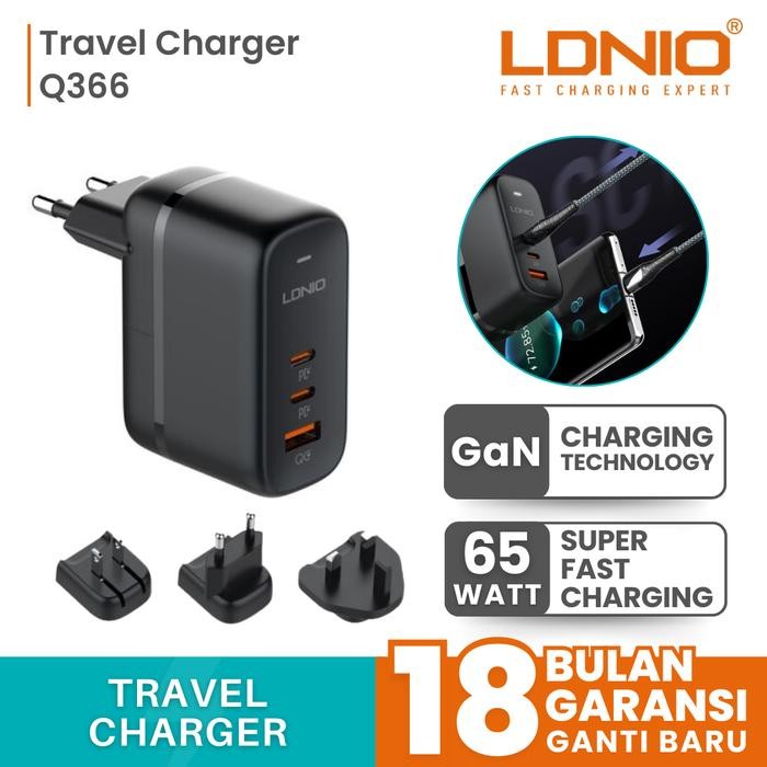 TimeToGo- Ldnio Q366 65W Travel Charger Head Adapter Gan Super Fast Charger