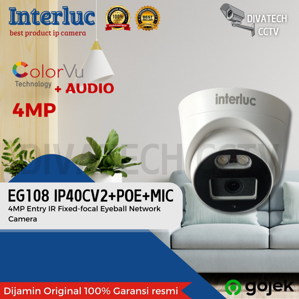 INTERLUC กล้อง IP EG108 IP40CV2 POE+MIC กล้องวงจรปิด 4MP COLORVU+AUDIO/INDOOR เลนส์ 2.8 มม.