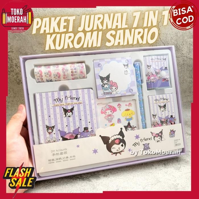 [Deli Atk] 7 In 1 Kuromi Sanrio Journal Package น่ารักที่ไม่ซ้ํากัน Kuromi Journal เครื่องเขียน