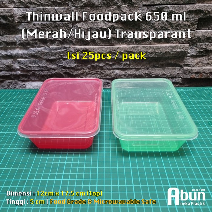 (ดีที่สุด) Thinwall 650 ML Foodpack Color FP-650A เนื้อหา 25 ชิ้น