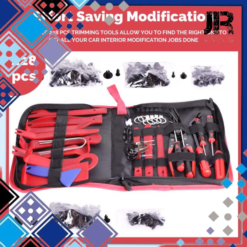 ชุดเครื่องมือซ่อมแซมแผงหน้าปัดรถยนต์เครื่องมือกําจัดตัดแต่ง 228ใน1 Ltr28 สีแดง