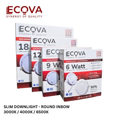 ECOVA Slim LED ดาวน์ไลท์ 6W 9W 12W 18W วัตต์ 3000K 4000K 6500K