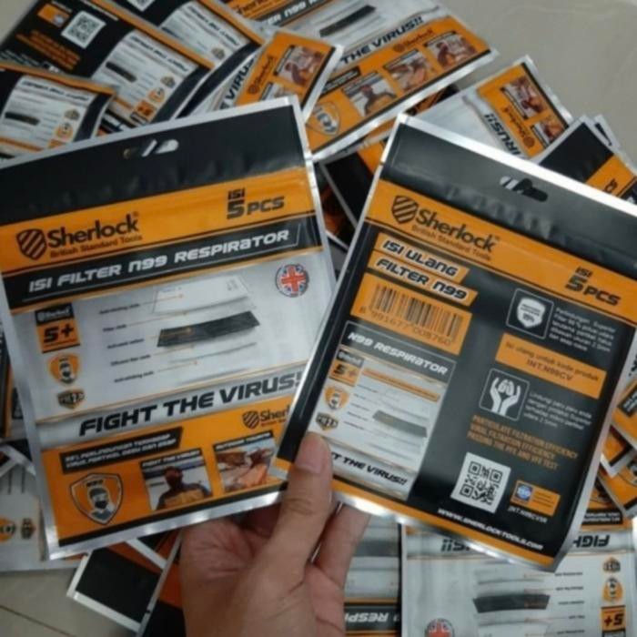 JTTOP" REFILL SHERLOCK N99 PM 2.5 CARBON ACTIVE RESPIRATOR MASK CONTENTTS 5 ชิ้น