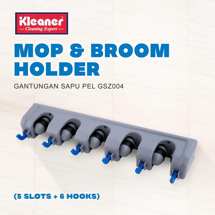 GUNDAN PaCkingFast- Kleaner Mop Broom Hanger 5 Slots 6 Hooks Gsz004