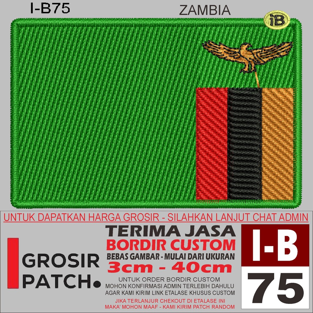 FL-175 I-B75 ZAMBIA FLAG LOGO EMBROIDERY PATCH