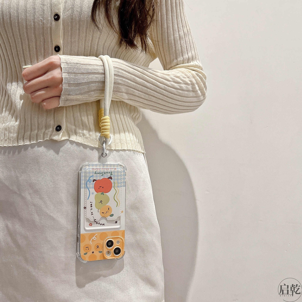 น่ารักสีส้ม Apple Card Holder Case Hp Xiaomi 15T F7 C85 C71 Poco X7 Pro 15 14 14T C75 C65 11 12 Lite