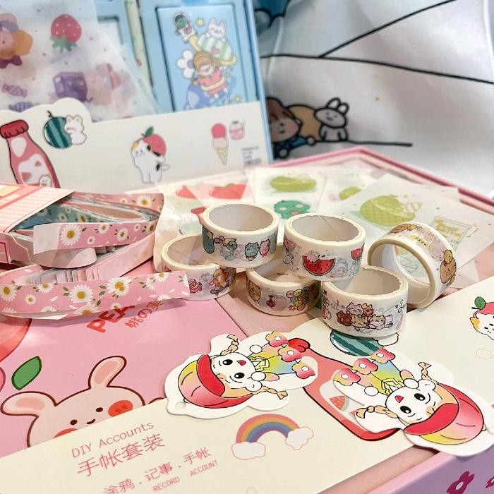 [Deli Atk] แพ็คเกจเครื่องเขียน 7 In 1 Peach Fruit เครื่องเขียนเครื่องเขียนครบชุด