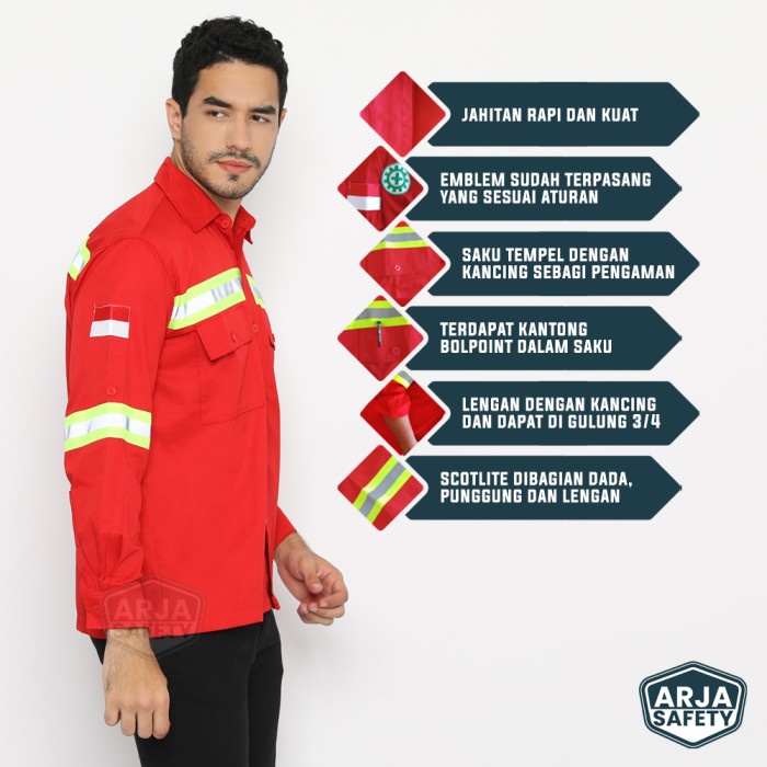 KEMEJA CRP - FREE SAFETY LOGO & FLAG LONG-SLEEVED SAFETY SHIRT, PROJECT SHIRT,