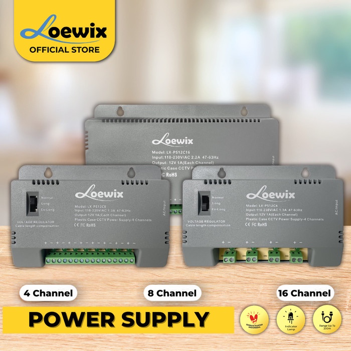 LOEWIX POWER SUPPLY กล้องวงจรปิด ANALOG PSU 12V 60W 4CH 12V 96W 8CH 12V 192W 16 CH กล้องวงจรปิด POWE