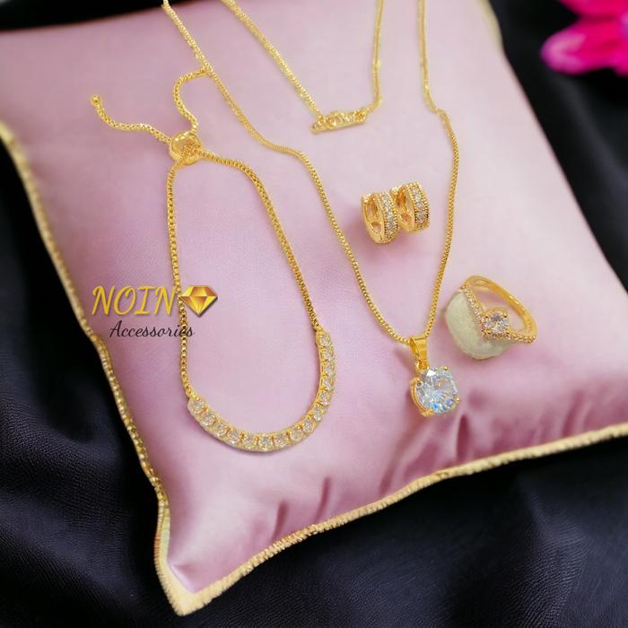 Noin สแตนเลสชุบทองสร้อยคอสร้อยข้อมือต่างหูแหวนเครื่องประดับชุด SLE46