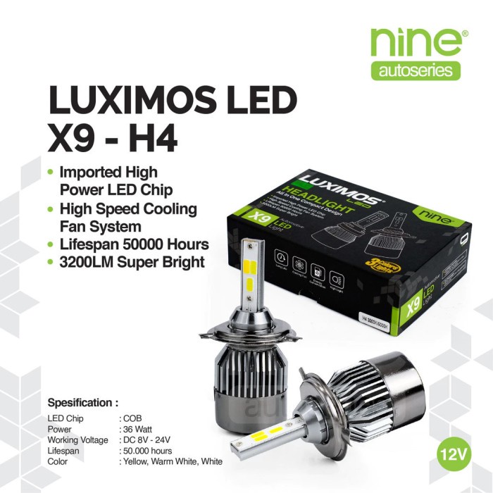 Luminos ECO9 X9 H4 36Wat Hi-Low Car LED รับประกันอย่างเป็นทางการ