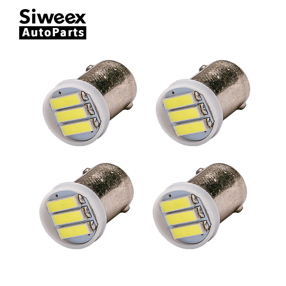 4 ชิ้น BA9S T4W 3 SMD 7020 LED แสงสีขาวอัตโนมัติอะไหล่หลอดไฟประตูรถ DC 12 โวลต์