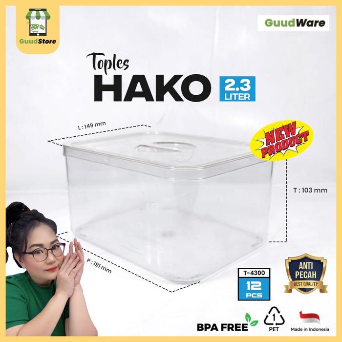 (3-6 ชิ้น) HAKO-THICK PREMIUM CLEAR SQUARE JAR, UNBREAKABLE, MULTIPURPOSE, 2.3 LITERS WITH LID / JAR
