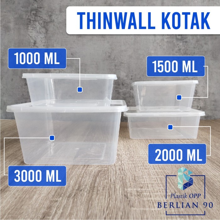 มี - Thinwall Square SQ 1500 ml กล่องข้าวพลาสติกติดผนังบาง 1500 ml