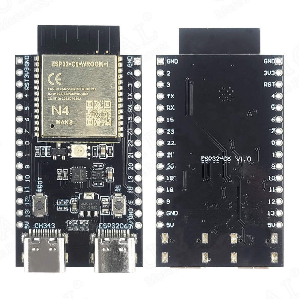 ใหม่ ESP32 C6 บอร์ดพัฒนา Wifi 6 BT โมดูล RISC-V 32-Bit ESP32-C6-WROOM-1 CH343P USB Type-C RGB LED N4