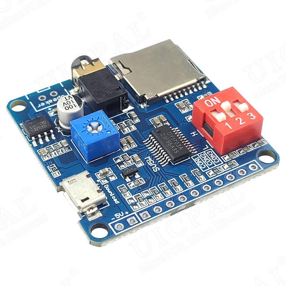 ใหม่โมดูลเสียงสําหรับ Arduino MP3 Player โมดูล UART I/O Trigger Class D เครื่องขยายเสียง 5W 8M Stora