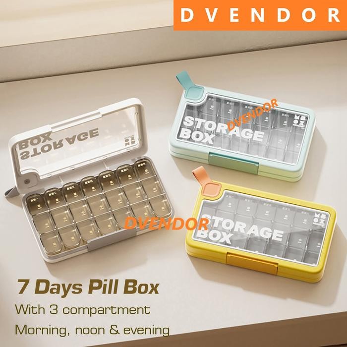 SEVEN DAYS PILL BOX MORNING DAY NIGHT 21 GRID COMPARTMENT DAILY 1 WEEK