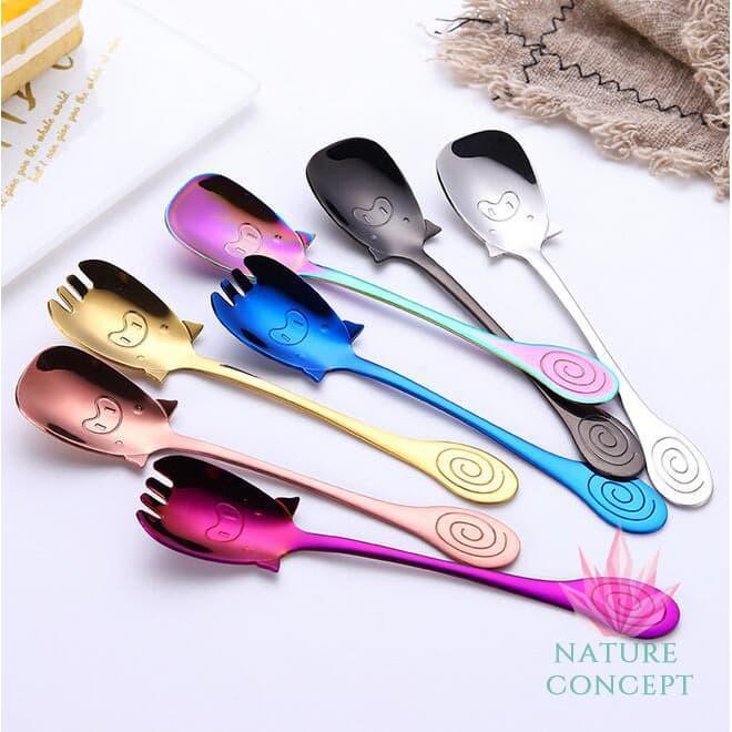 .!! UNIQUE CUTE PIGGY UNIQUE SPOON FORK SET สําหรับชากาแฟของขวัญ