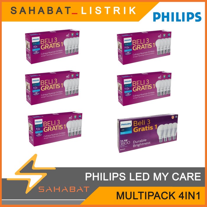 PHILIPS MyCare LED BULB LAMP/ PHILIPS BULB/ PHILIPS LED 4W 6W 8W 10W 12W 14.5W MULTIPACK 4IN1