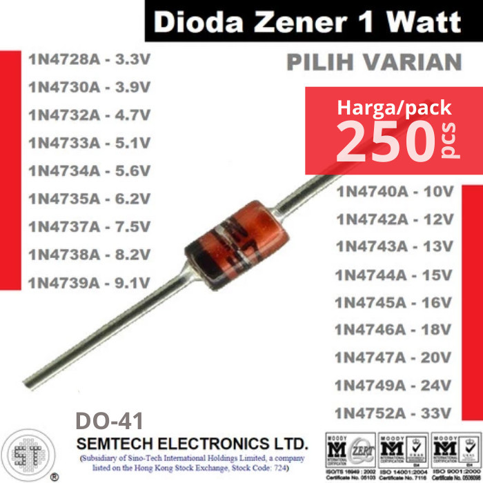 ขายส่งแพ็ค - DIode Zener DIode 1 Watt 1W 3.3V-33V 1N4728-1N4752 5V1 5V6 12V 15V 24V