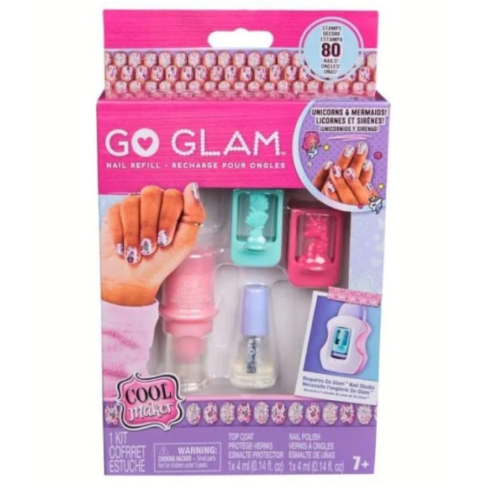 Cool Maker GO Glam Nail Refill Toy Nail Studio Nail Polish ประกอบด้วย 2 แบบแสตมป์, เสื้อโค้ทและด้านบ