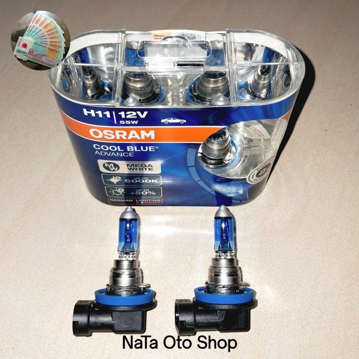 Osram H11 Halogen Cool Blue Advance Mega White 5000K หลอดไฟ Osram ดั้งเดิม