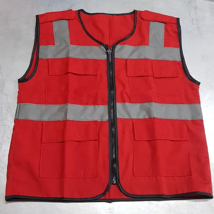 MERAH JTTOP" DRILL VEST 4 กระเป๋าสีแดง