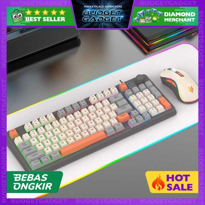 Jasmin.store1 Combo Gaming Keyboard Mouse RGB LED USB แบบมีสาย 94 คีย์ปุ่มด้านบน - K820