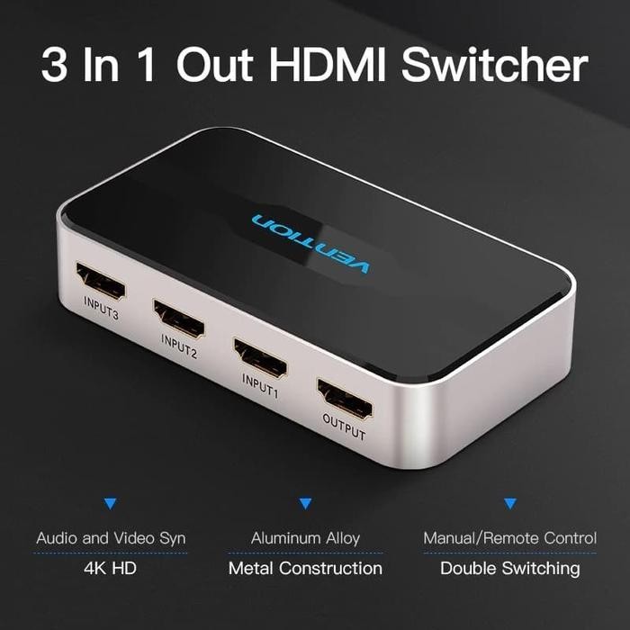 VENTION AFF HDMI SWITCHER 3 INPUT 1 OUTPUT ALUMINIUM REMOTE การจัดส่งฟรี