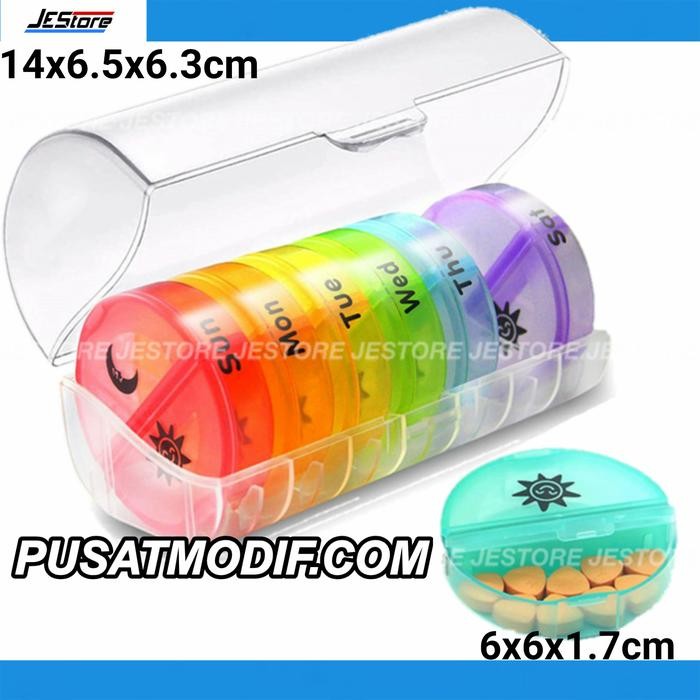 ROUND MEDICINE BOX ((L)) 14 กล่อง 7 DAYS 2 SETTINGS PILL BOX VITAMIN WEEKLY