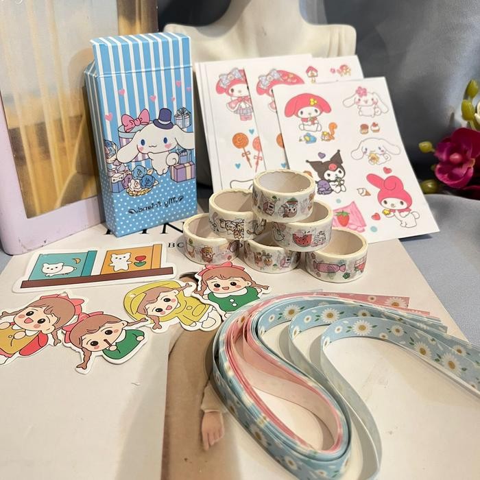 [Deli Atk] 7 In 1 Sanrio My Melody Cinnamoroll Pink Blue Character Journal Package Free Hard Box