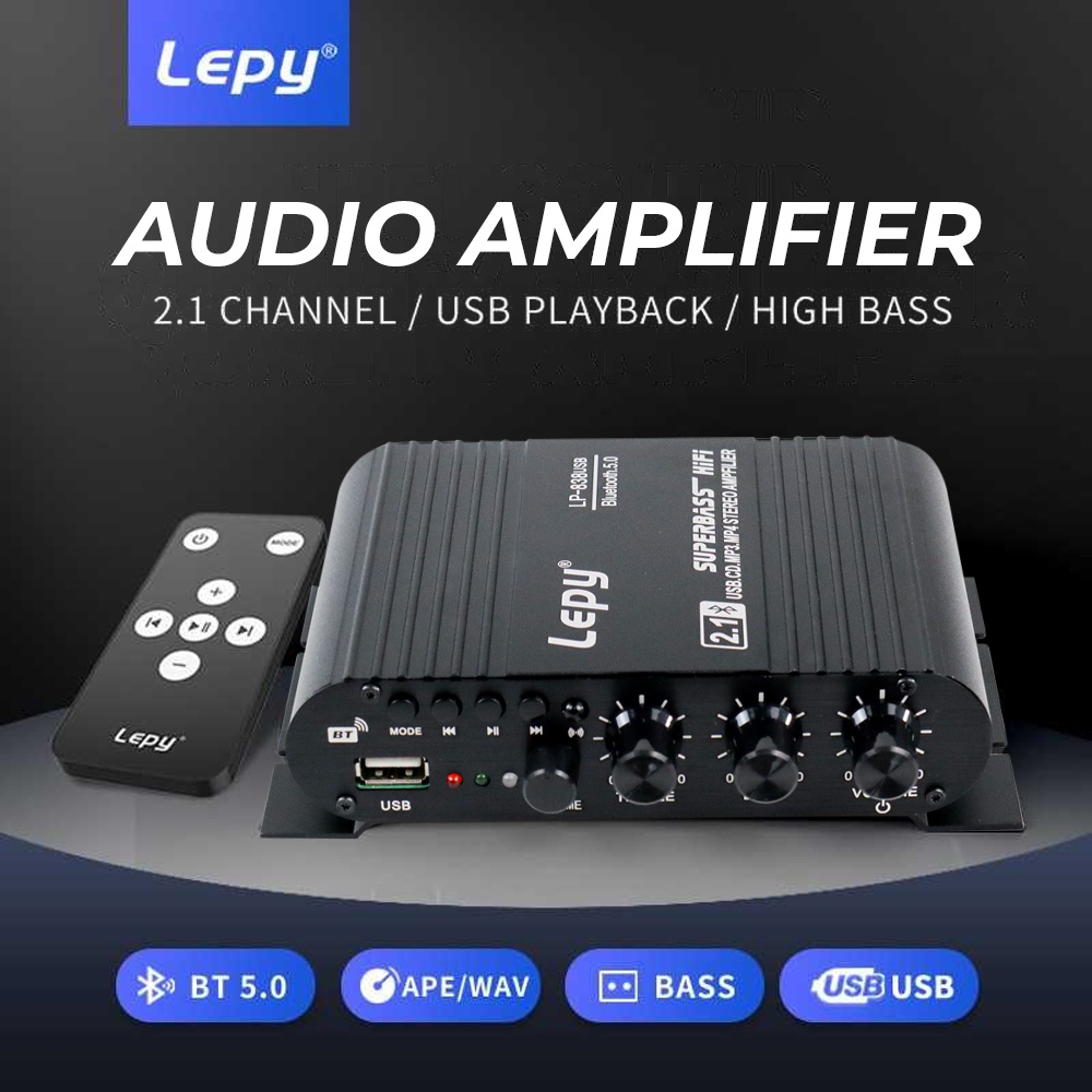 Lepy เครื่องขยายเสียง Bluetooth USB HiFi Sound Booster พร้อมรีโมท - LP-838USB